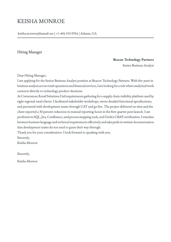Business Analyst Cover Letter preview