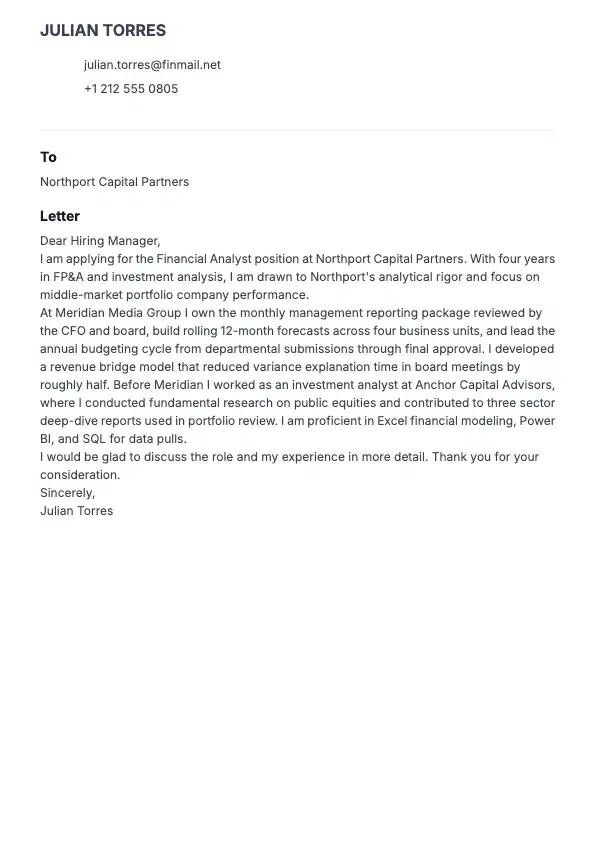 Financial Analyst Cover Letter preview