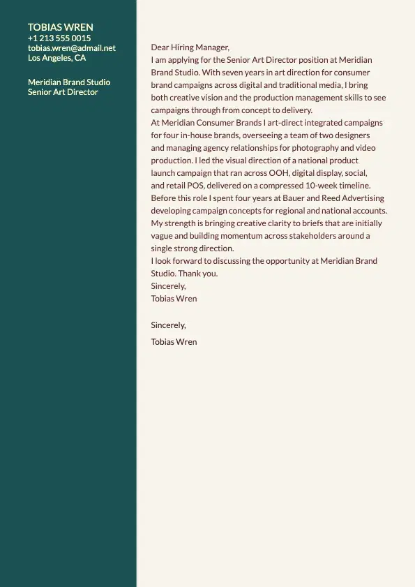 Art Director Cover Letter preview