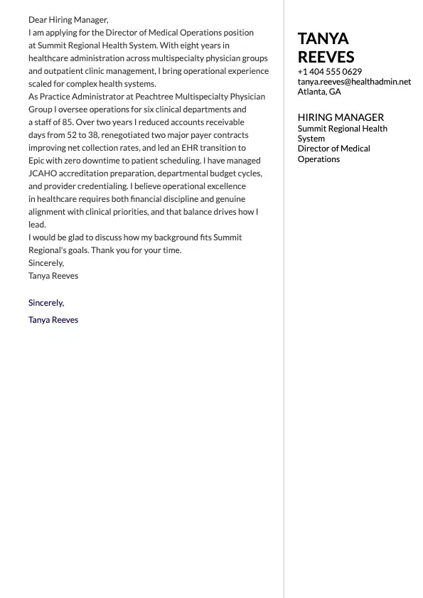 Healthcare Administrator Cover Letter preview