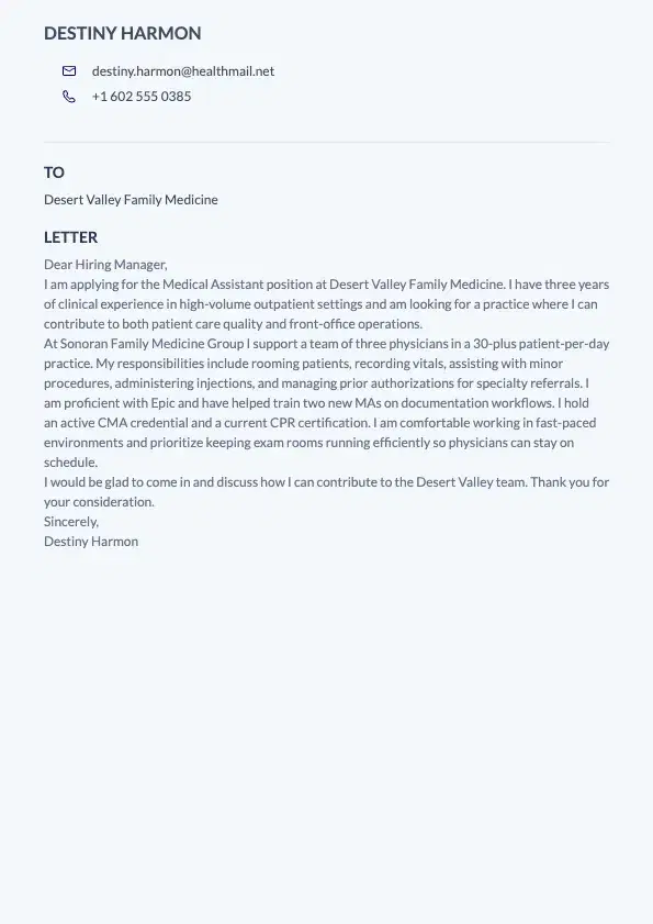 Medical Assistant Cover Letter preview