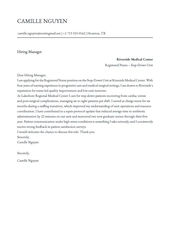 Registered Nurse Cover Letter preview
