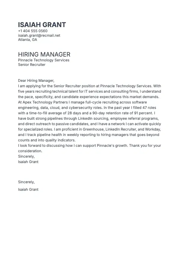 Recruiter Cover Letter preview