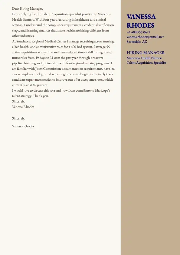 Talent Acquisition Specialist Cover Letter preview