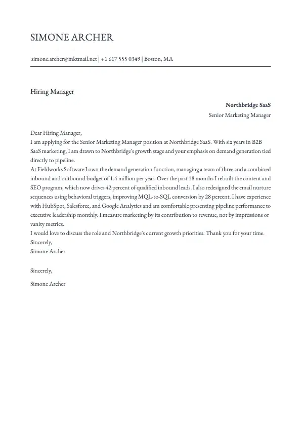Marketing Manager Cover Letter preview