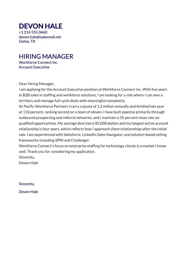Sales Representative Cover Letter preview