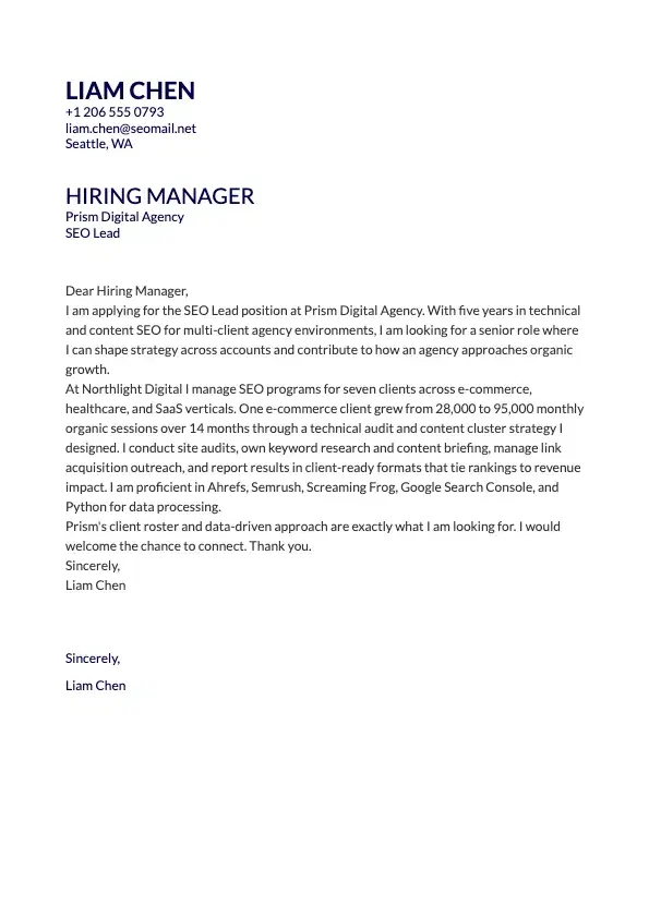SEO Specialist Cover Letter preview