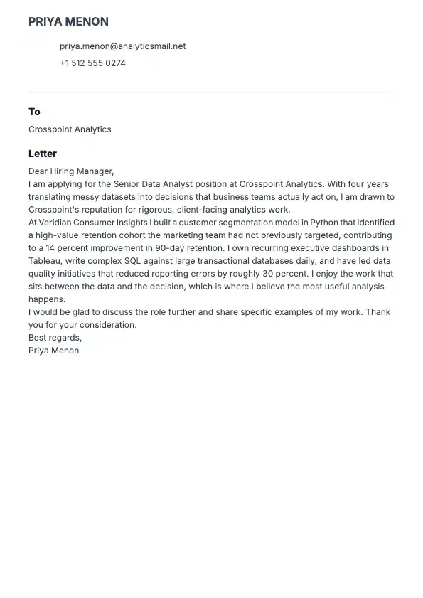 Data Analyst Cover Letter preview