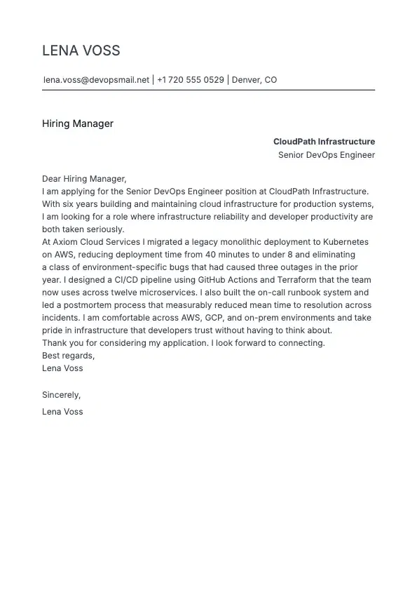 DevOps Engineer Cover Letter preview