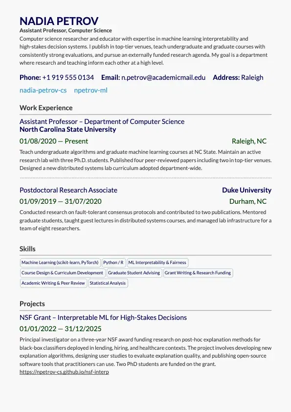 College Professor Resume preview
