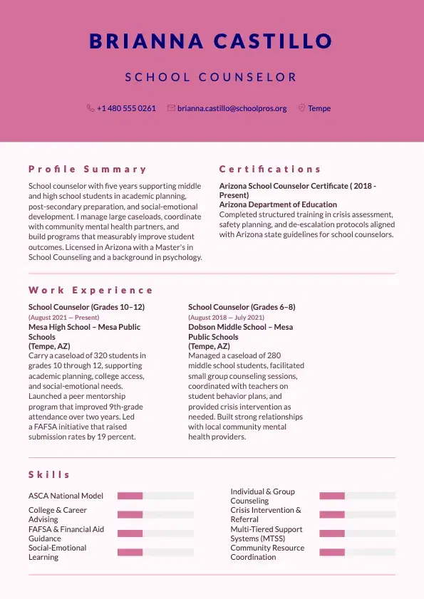 School Counselor Resume preview