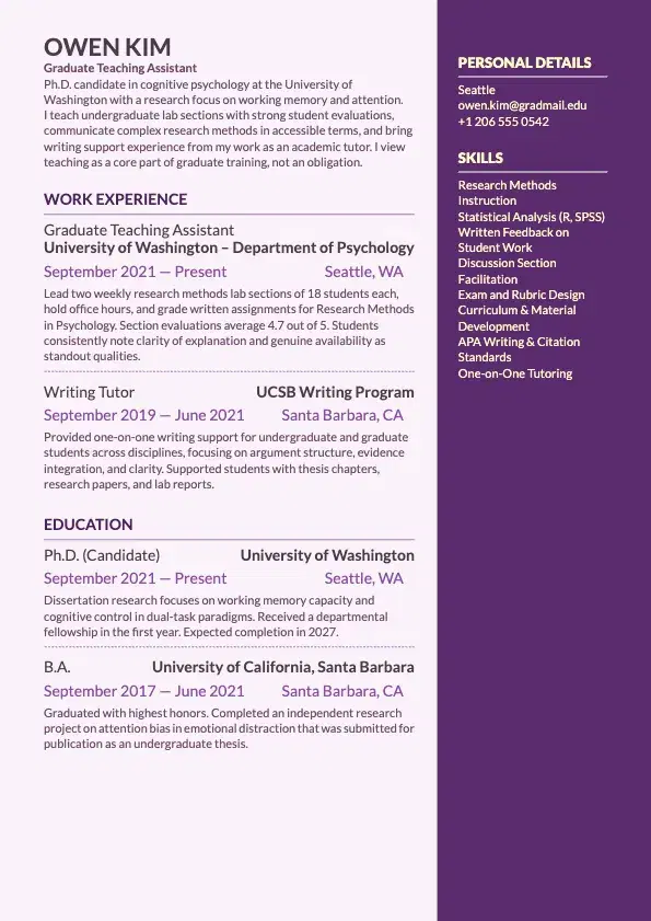 Teaching Assistant Resume preview