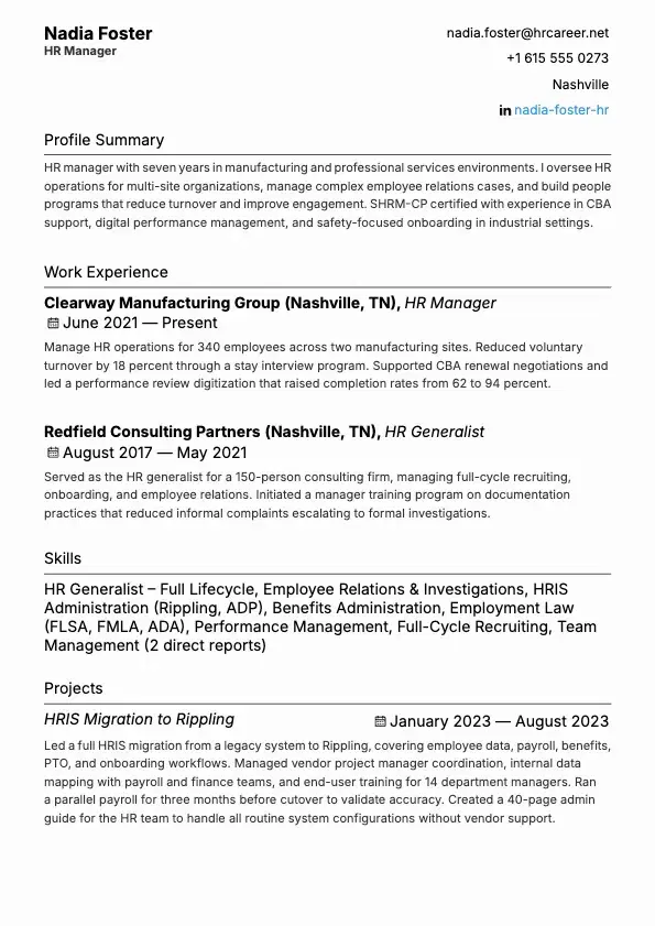 HR Manager Resume preview
