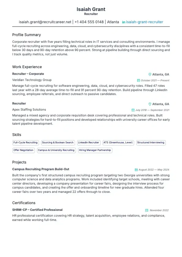 Recruiter Resume preview