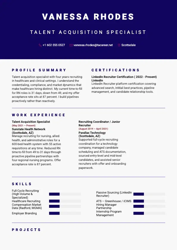 Talent Acquisition Specialist Resume preview