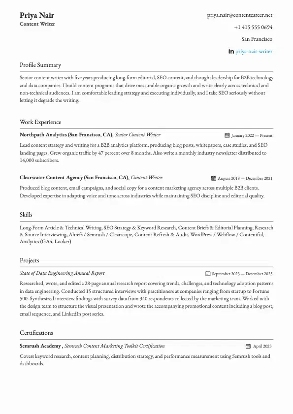 Content Writer Resume preview