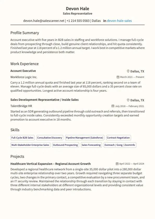 Sales Representative Resume preview