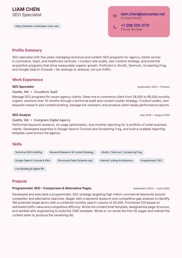 SEO Specialist Resume preview