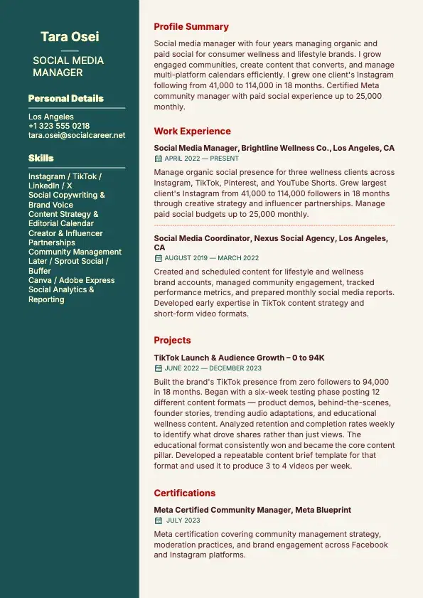 Social Media Manager Resume preview