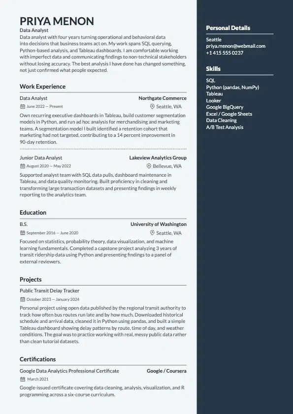 Data Analyst Resume preview