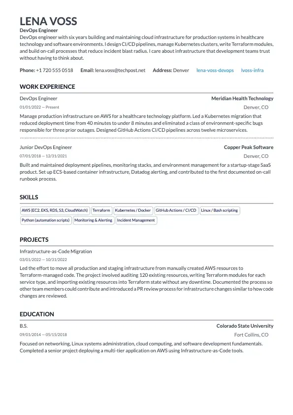 DevOps Engineer Resume preview