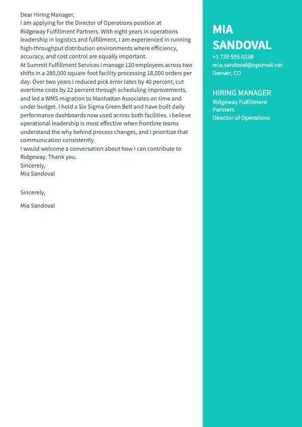 Operations Manager Cover Letter preview