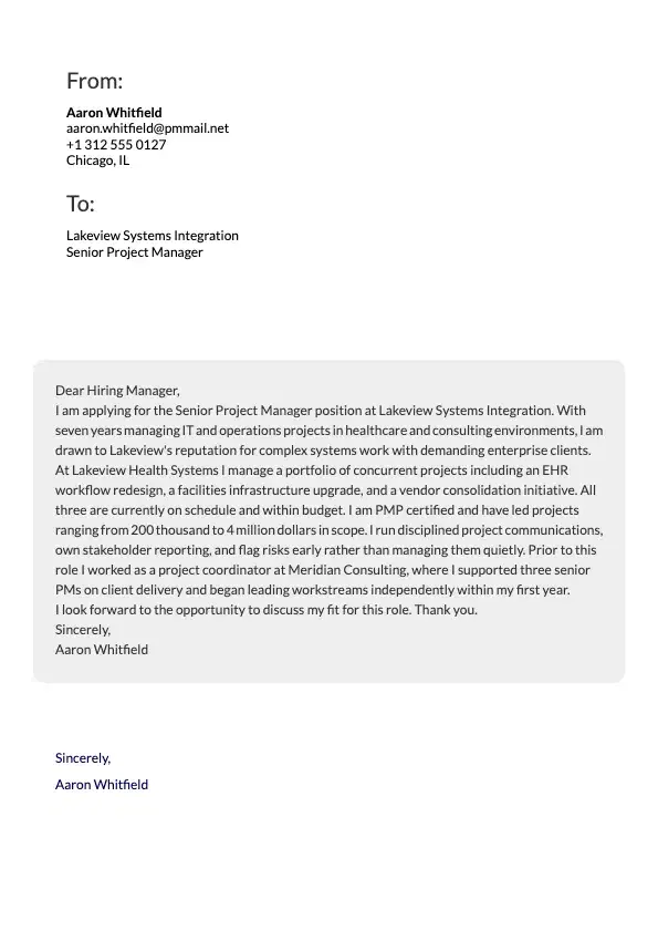 Project Manager Cover Letter preview