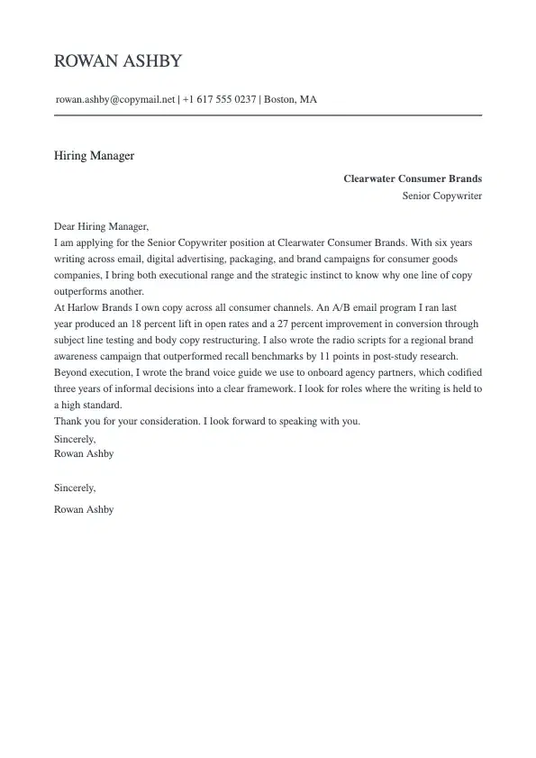 Copywriter Cover Letter preview