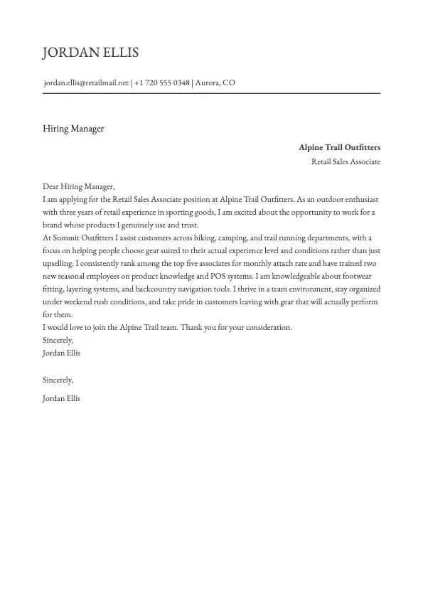 Retail Associate Cover Letter preview