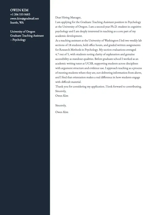 Teaching Assistant Cover Letter preview