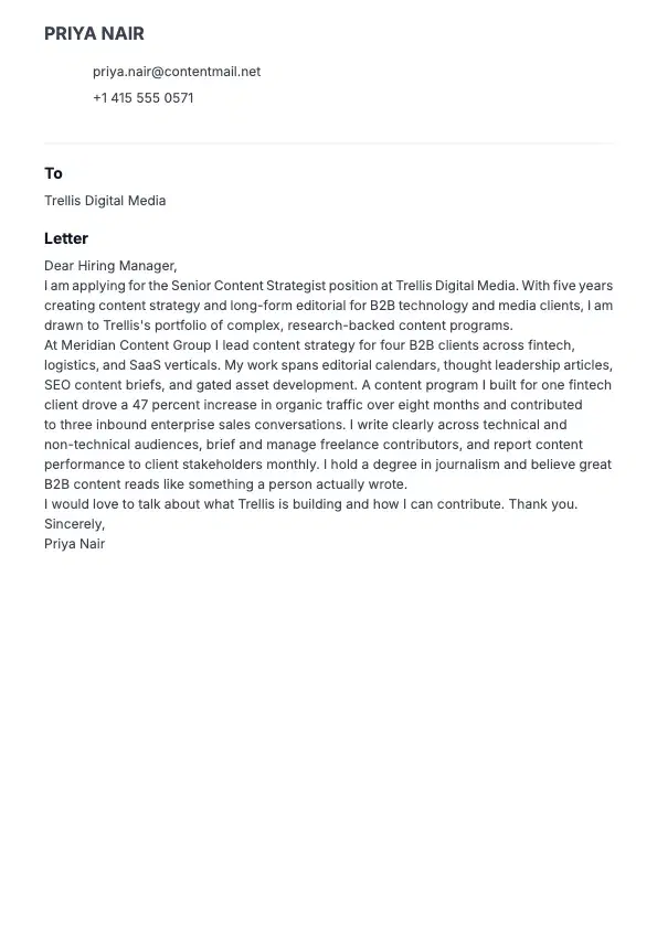 Content Writer Cover Letter preview
