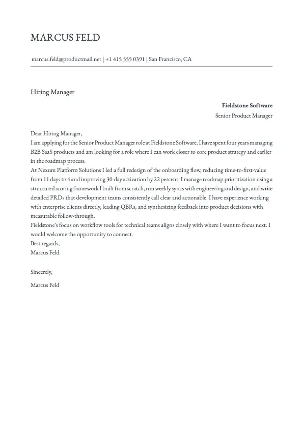 Product Manager Cover Letter preview