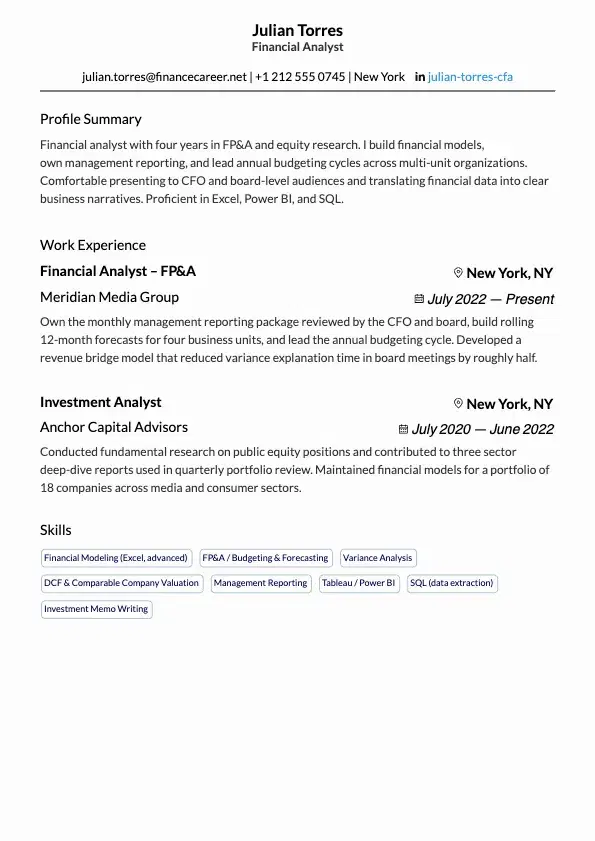 Financial Analyst Resume preview