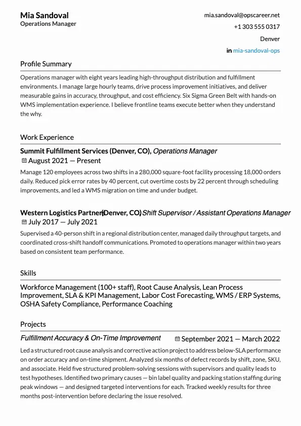 Operations Manager Resume preview