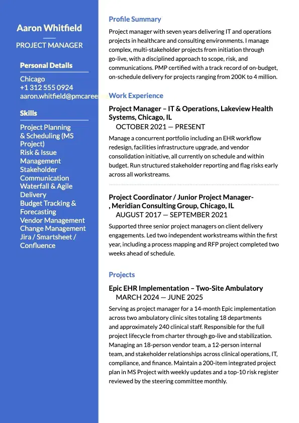 Project Manager Resume preview