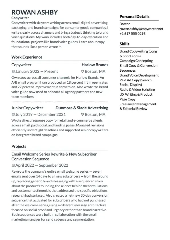 Copywriter Resume preview