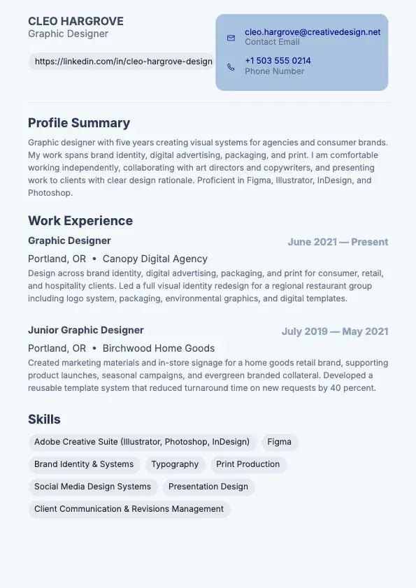 Graphic Designer Resume preview