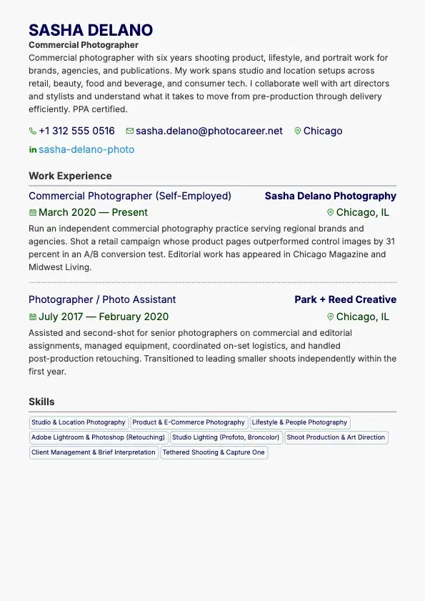 Photographer Resume preview