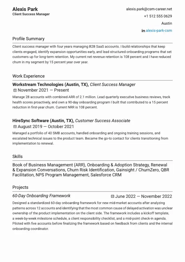Client Success Manager Resume preview