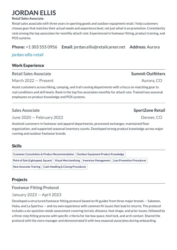 Retail Associate Resume preview