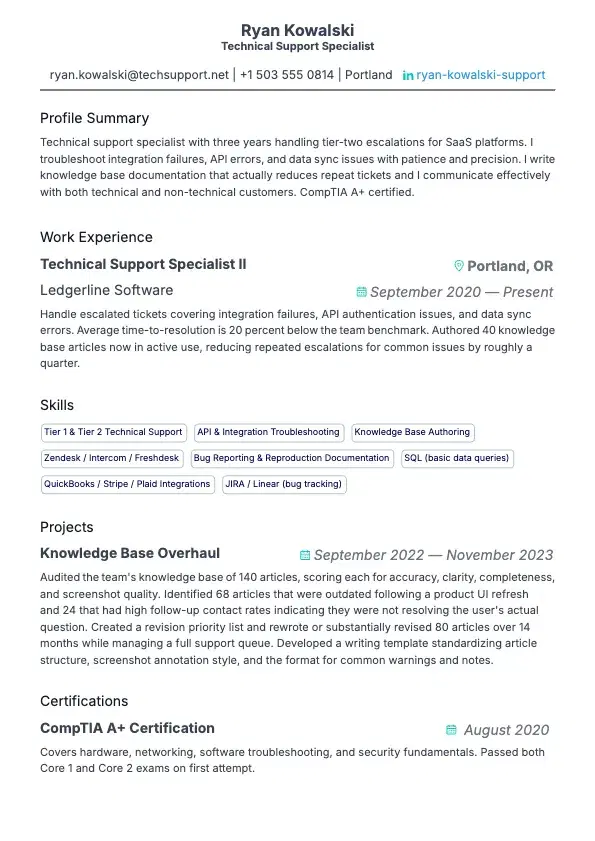 Support Specialist Resume preview