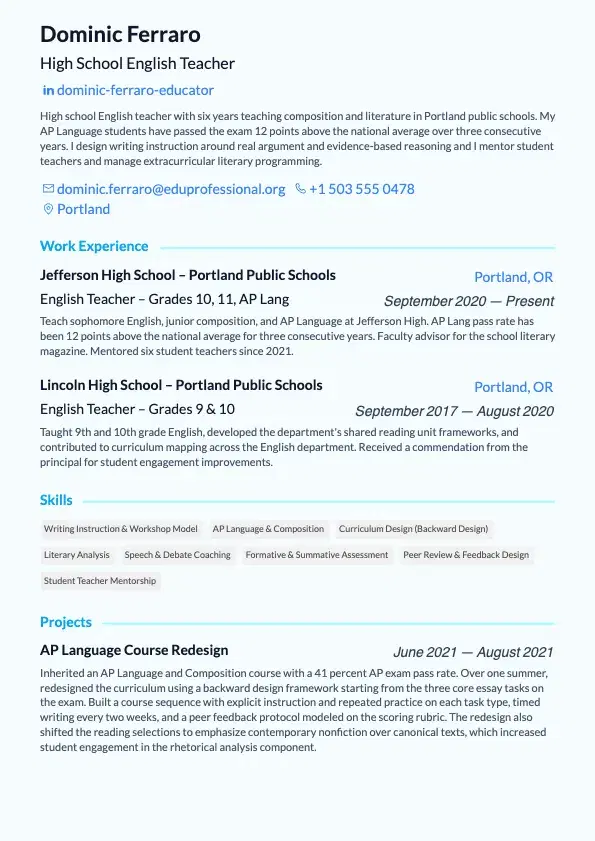 High School Teacher Resume preview