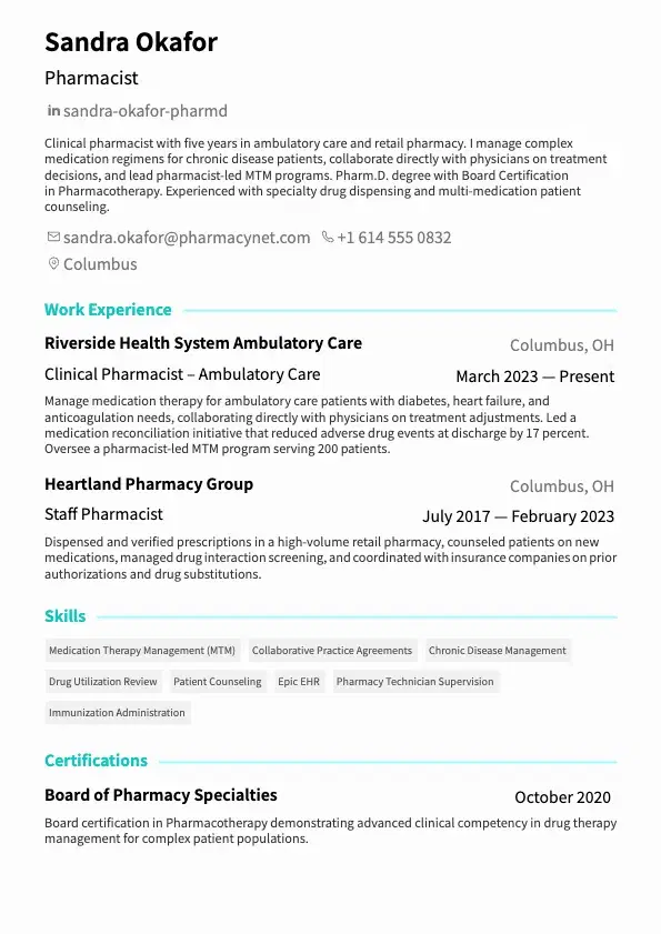 Pharmacist Resume preview