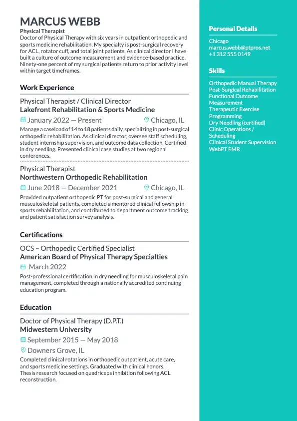 Physical Therapist Resume preview