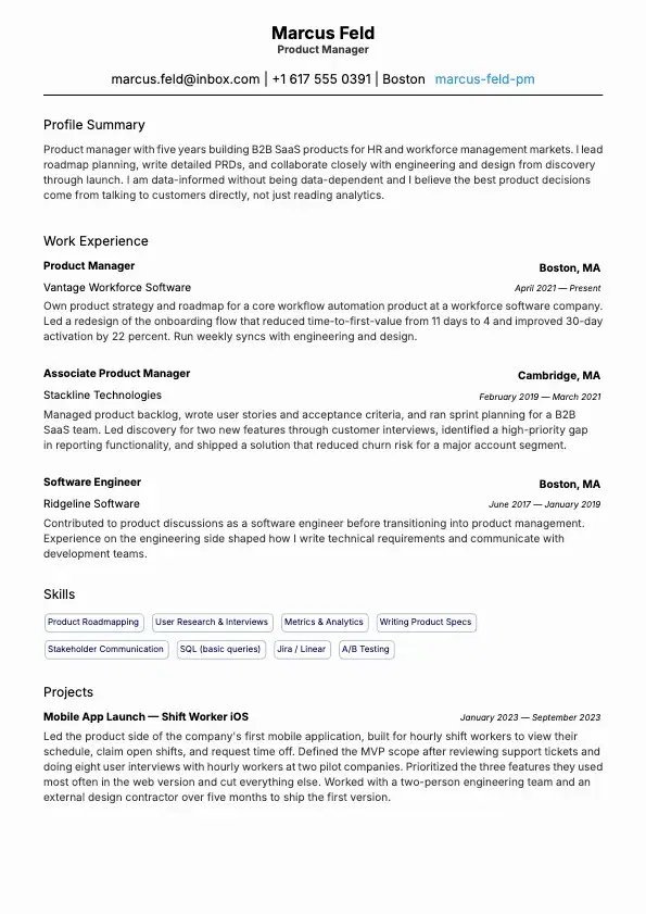 Product Manager Resume preview