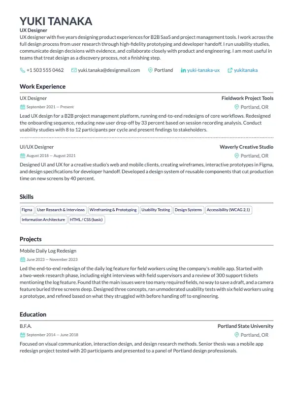 UX Designer Resume preview
